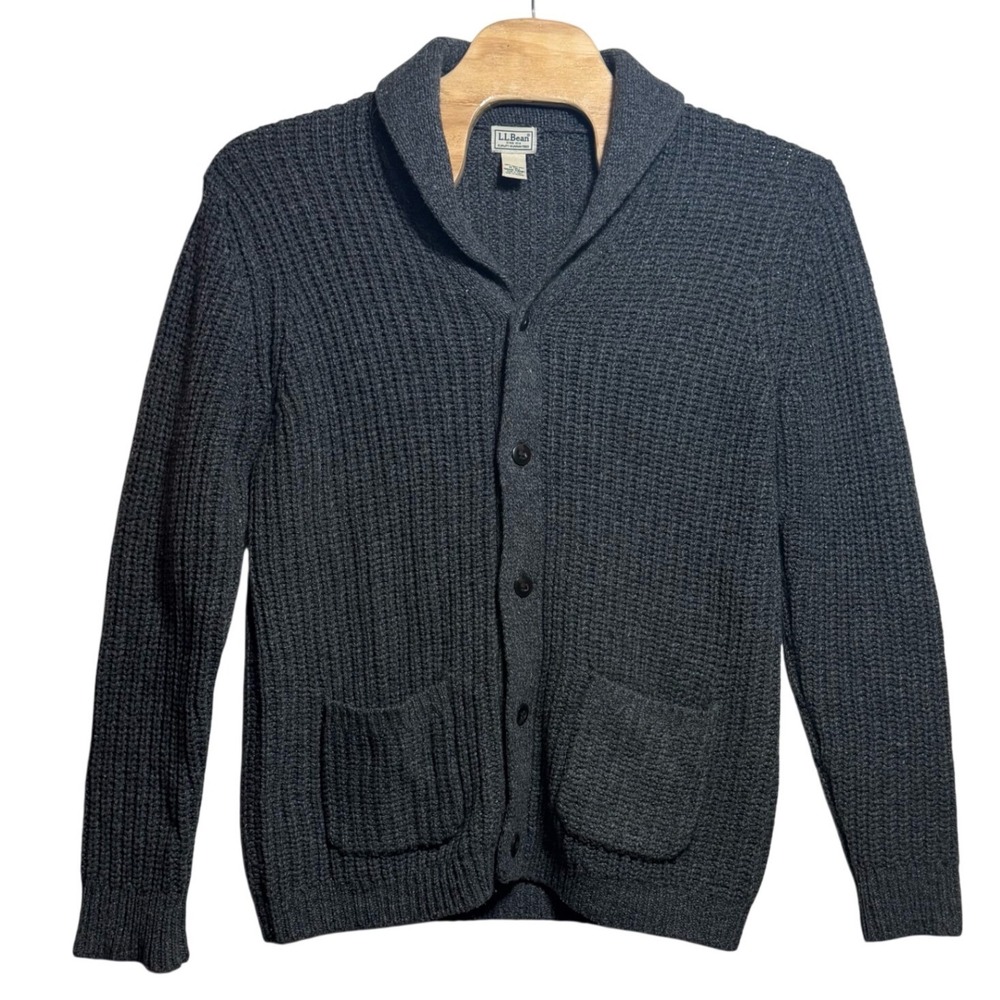 LL Bean Lambswool Shawl Collar Cardigan Sweater Mens M Tall Gray 515587